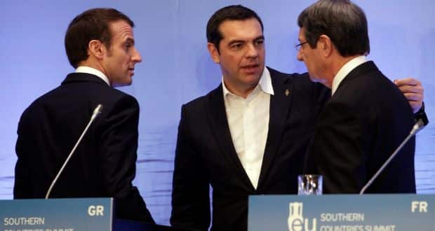 E.Macron A.Tsipras et N.Anastadiades au EU Med7 Analyses Défense | Contrats et Appels d'offre Défense | Coopération internationale technologique Défense