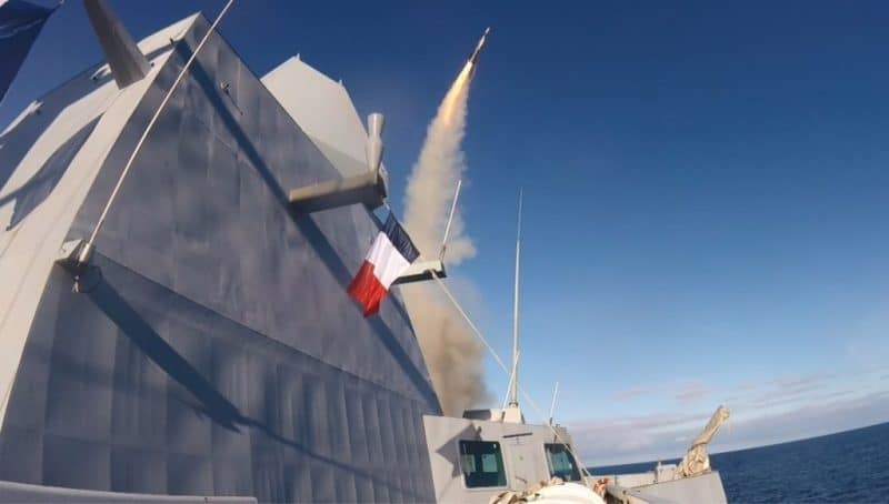 Firing of an Aster 15 missile from the FREMM Bretagne of the French Navy e1618842231620